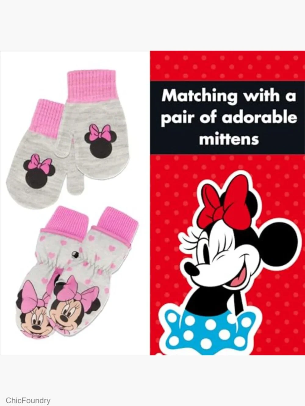 Disney Minnie Mouse Winter Hat & Mitten Set for Toddler Girls Ages 2-4